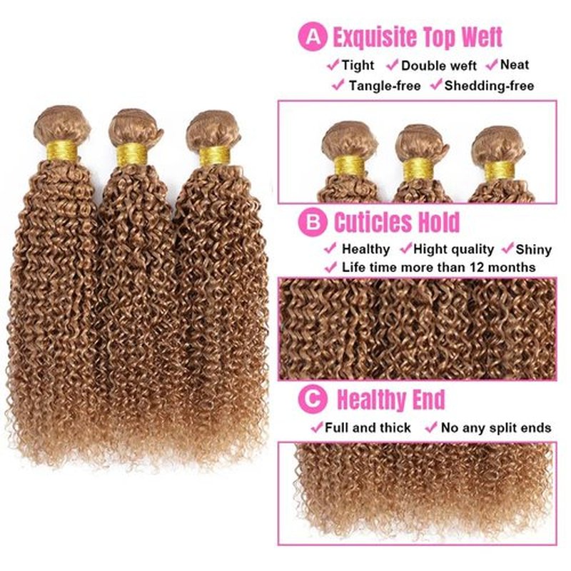 Color 27 Bundles Human Hair Honey Blonde Kinky Curly Bundles 18 20 22 Inch Brazilian Unprocessed Virgin Hair Extensions