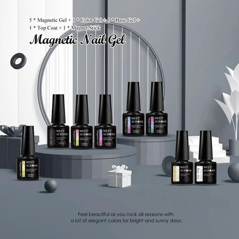 MEET ACROSS 8pcs Cat Eye Gel Nail Polish Set,Soak off UV LED Lamp Gel Nail Polish Cat Eye Gel Set (SET-7, 8pcs)