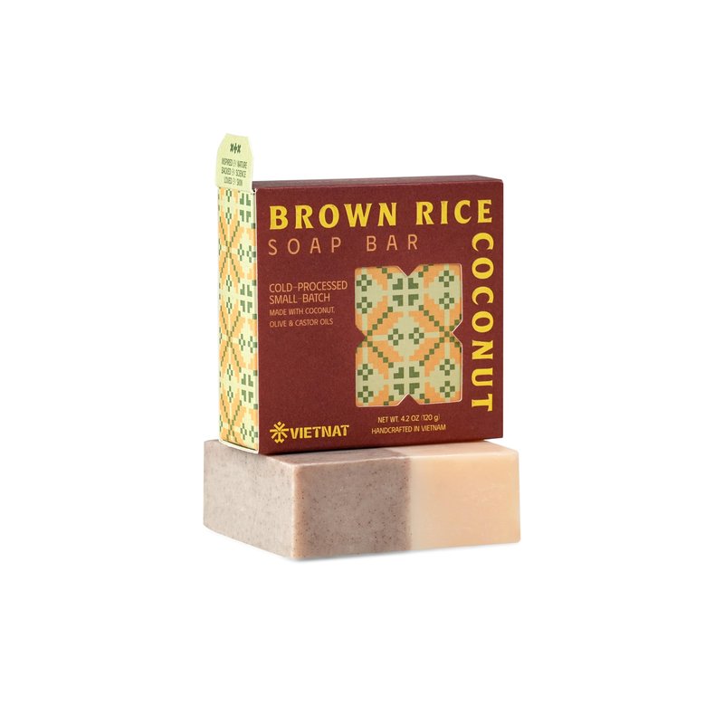 VIETNAT Brown Rice & Coconut Milk 2-in-1 Luxurious Natural Soap Bar (4.2 oz) | Gentle Exfoliation & Nourishing Cleanse | Cold-Processed, Handmade in Vietnam for Smooth, Fresh Skin (Pack of 1)