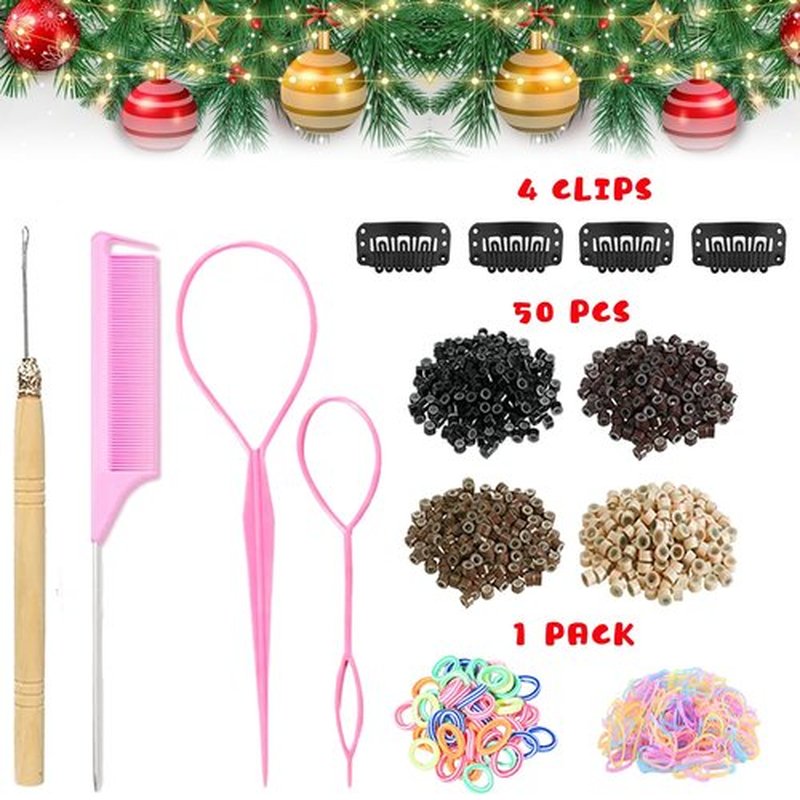 Hair Tinsel with Tools, Fairy Hair Tinsel Kit for Girls 1800 Strands Extensions, 48 Inch Heat Resistant Holographic Colored Hair Glitter Christmas Sparkle Party Halloween Festival (Gold-silver-pink)