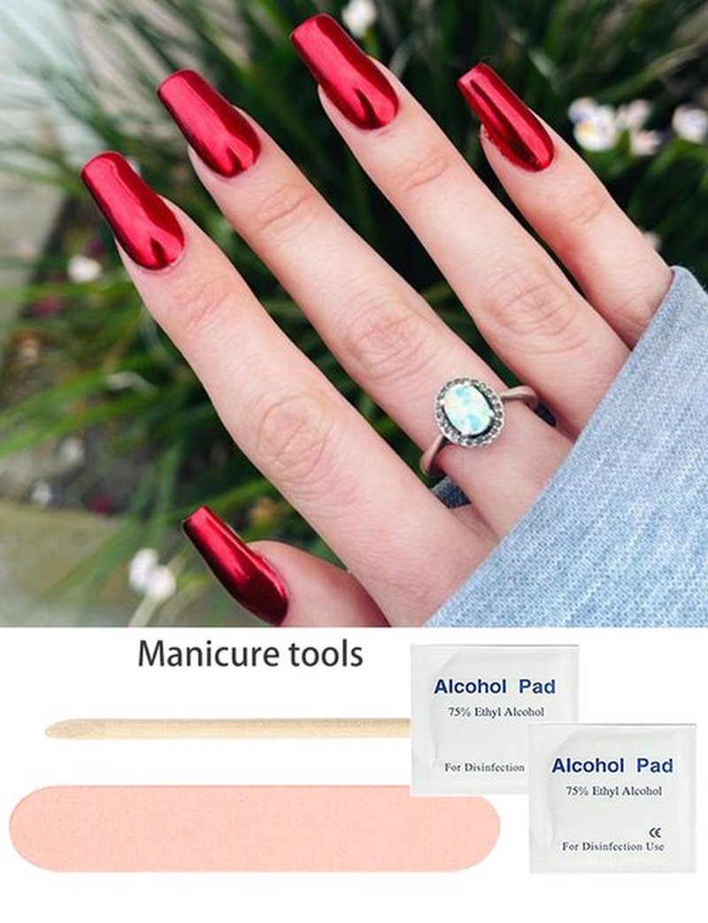 Semi Cured Gel Nail Strips, Red Chrome 20pcs Adhesive UV Sticker, Wraps for Home Manicure DIY