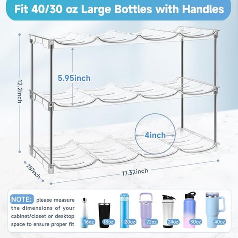 Stanley 40 oz Tumbler Water Bottle Organizer - Stackable Storage Rack for Kitchen | 3 Pack