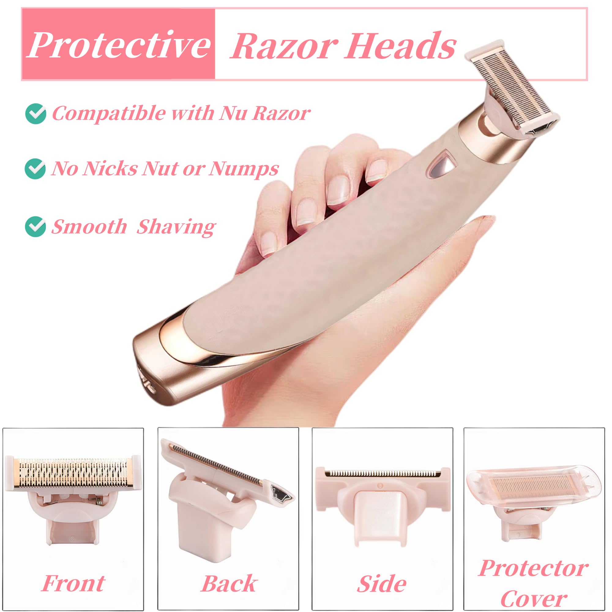 Razor Replacement Heads Compatible with Flawless Nu Razor,Body Replacement Heads for Finishing Touch Flawless Razor for Women,Hair Remover Replacement Head with Covers,Rose Gold Pack of 2.