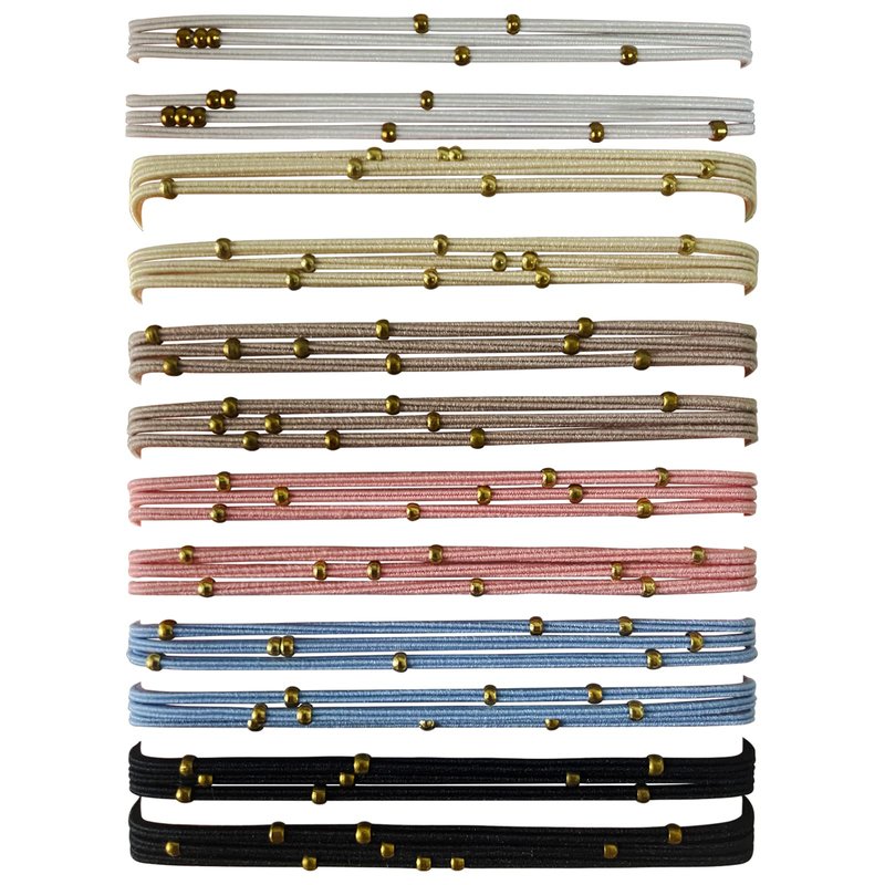 UDeBe Fashion Hair Ties with Golden Beads, Thin Hair Elastics Tie Korean, Colorful 12 Counts.