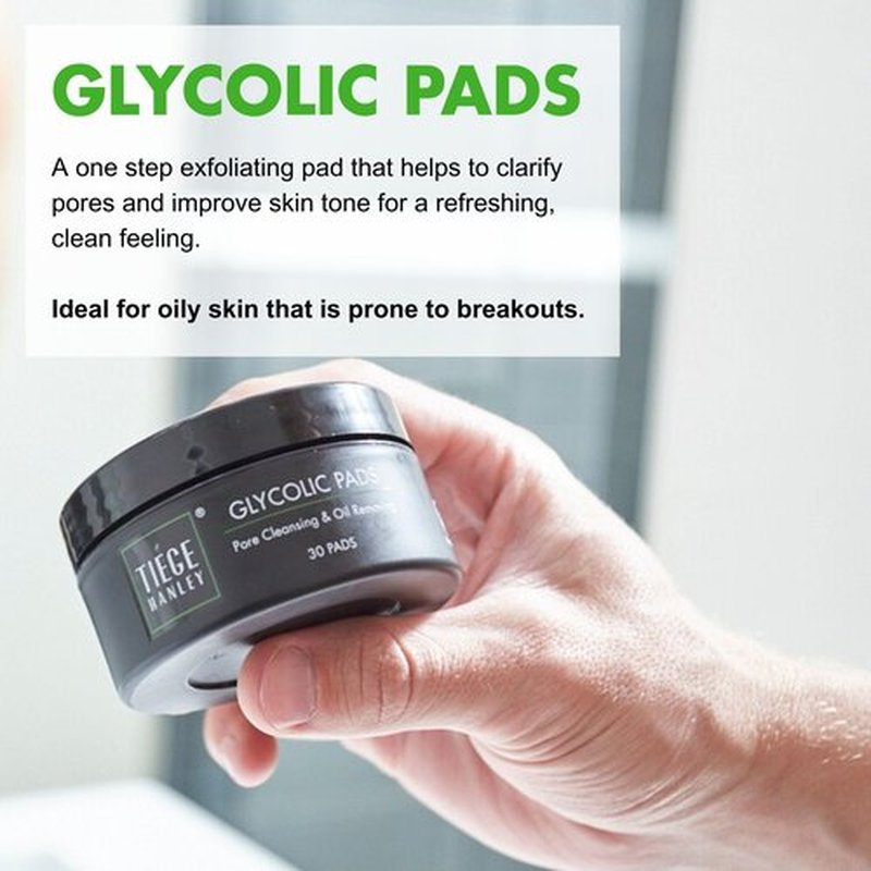 Tiege Hanley Glycolic Acid Pads for Men, Exfoliating Face Cleansing Pads for Forehead, Nose & Cheeks, Facial Wipes with Glycolic, Salicylic & Lactic Acid, Men’s Skin Care, 30 Count