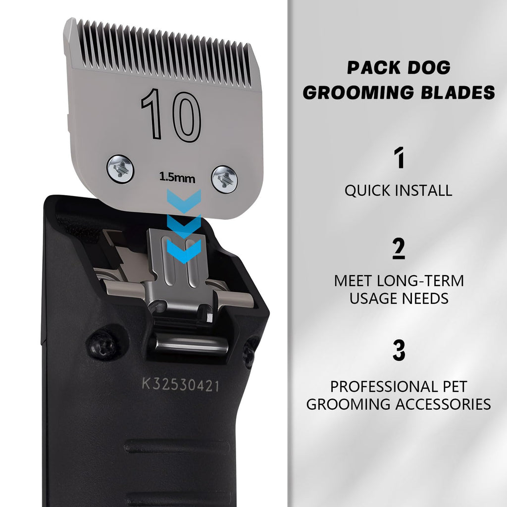 8VR 3 Pack 10# Removable Dog Grooming Blades, Made of Carbonized Steel, Suitable for Andis/Oster A5/Wahl KM Series, Cutting Length 1/16" (1.5 mm)