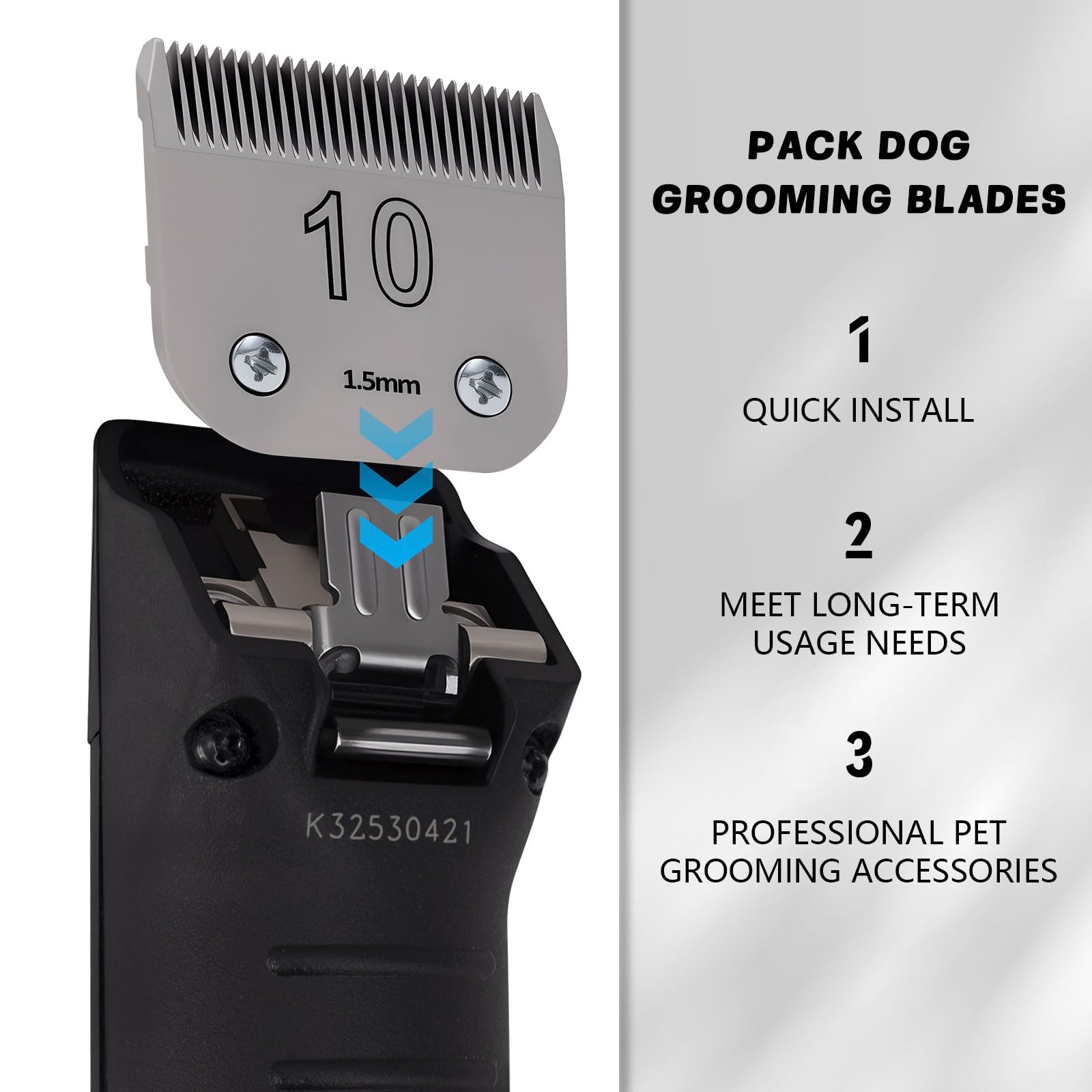 8VR 3 Pack 10# Removable Dog Grooming Blades, Made of Carbonized Steel, Suitable for Andis/Oster A5/Wahl KM Series, Cutting Length 1/16" (1.5 mm)