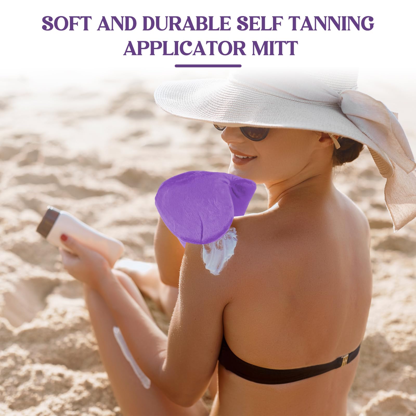 SATINIOR 4 Packs Self Tanning Mitt Applicators Double Sided Sunless Tanning Mittens Reusable Applicator Mittens Tanner Gloves with Thumb(Purple)