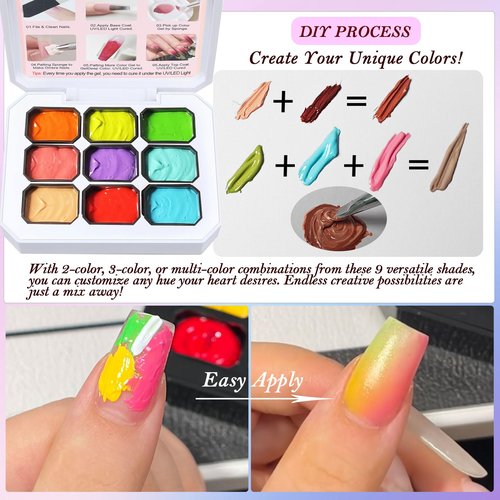 NAILGIL Paint Patting Gel Polish Palette, 9 Colors Summer Neon Painting Nail Art Ombre Nail Gradient Sponge Gel Blush Blooming for Pigment Pat Aura Nails, French Manicure- D