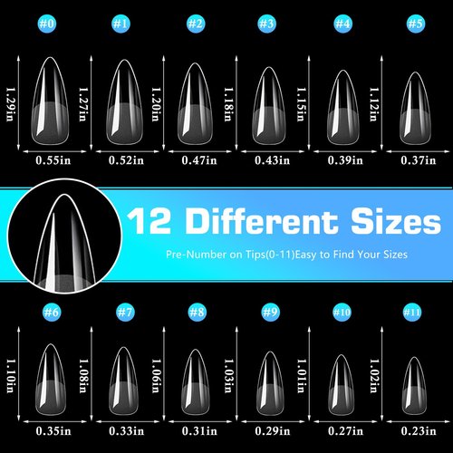 Lifextol 504pc Stiletto Gel Nail Tips Long Fake Nails for Press on Nails Clear Acrylic Nails Tips, 12 Size Full Cover Nail tips Stiletto Soft Gel Nail Tip False Nails Extension Artificial Fingernail