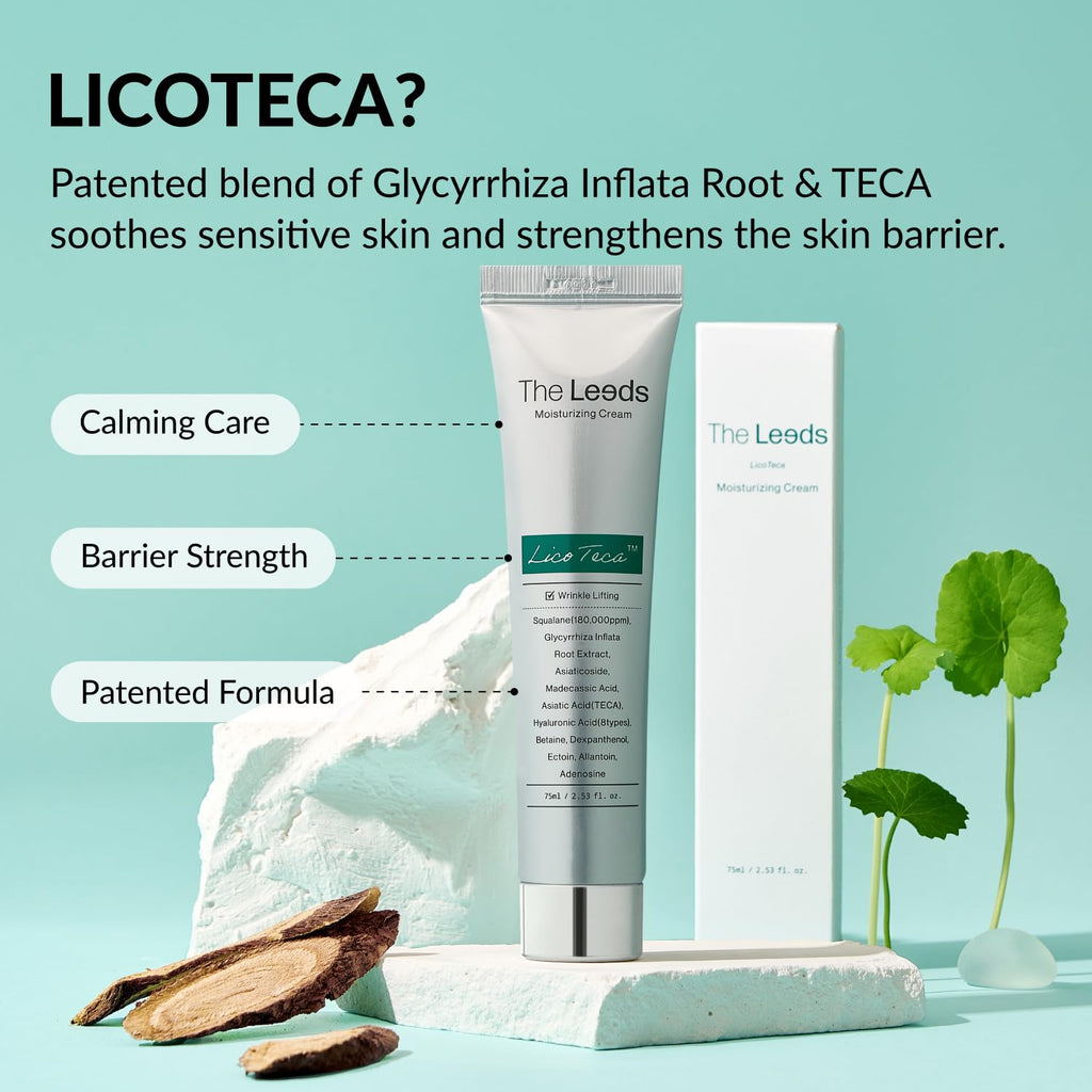 THELEEDS LicoTeca Moisturizing Cream 75ml(2.53 fl. oz.) | Korean Skincare Hydrating Facial Moisturizer for Sensitive & Dry Skin | Squalane 180,000ppm, Hyaluronic Acid, Ectoin, Dexpanthenol, Allantoin