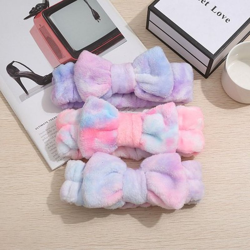 Tomolucky Direct 12pcs Spa Headband Soft Bowknot Spa Hair Band Coral Fleece Headband Makeup Headbands for Face Washing Skin Care Shower Yoga Headwraps for Women Girls (Pattern C)