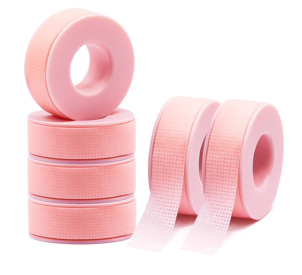 Miuffue Lash Tape for Eyelash Extensions, Sticky Silicone Adhesive Pain-Free Removal Eyelash Tape, Pink Sensitive Breathable Medical Micro-Porous Lash Tech Supplies, 0.5 in x 4 Yds, 6 Rolls