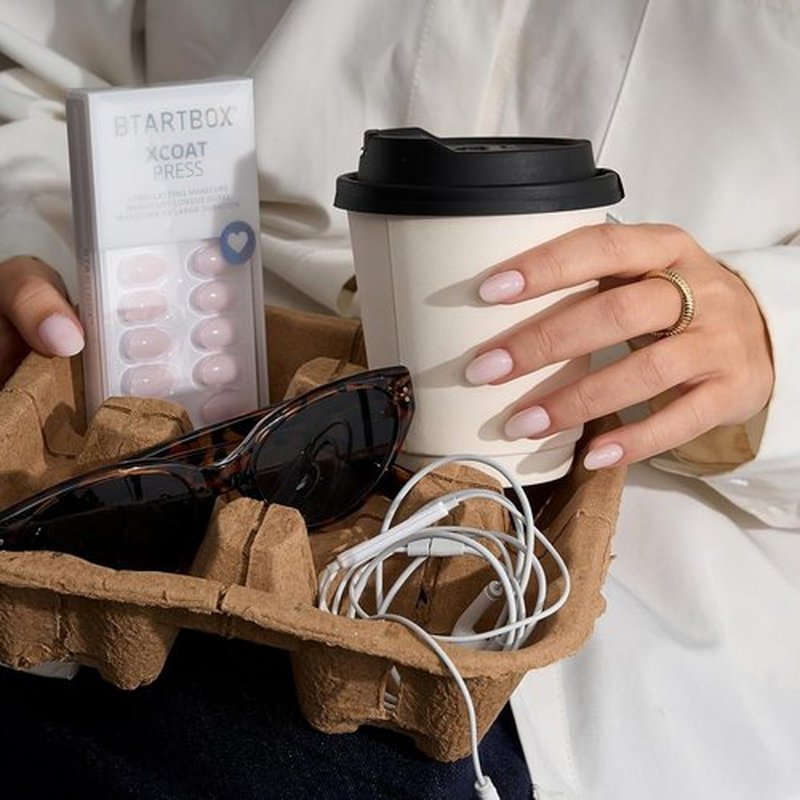 BTArtbox Press On Nails - Almond Shape, Power Calm Nude Pink, 4-Week Wear | 32 Nails in 16 Sizes