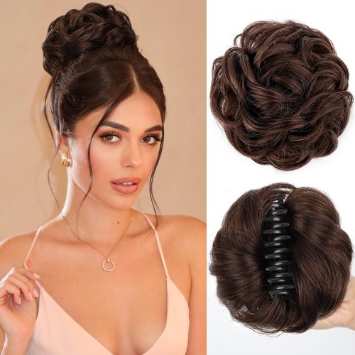 FREEMEIGE Messy Bun Hair Piece Human Hair Buns Hair Piece Claw Clip Bun Natural Curly Chignon Ponytail Fluffy Donut Updo Hair Pieces Messy Hair Buns Scrunchies for Women