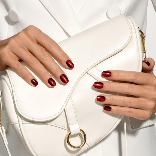 Kiss Impress No Glue Mani Press On Nails - ColorFX 'Hidden Gem' Red Oval Shape, Short Size, 30 Nails Included