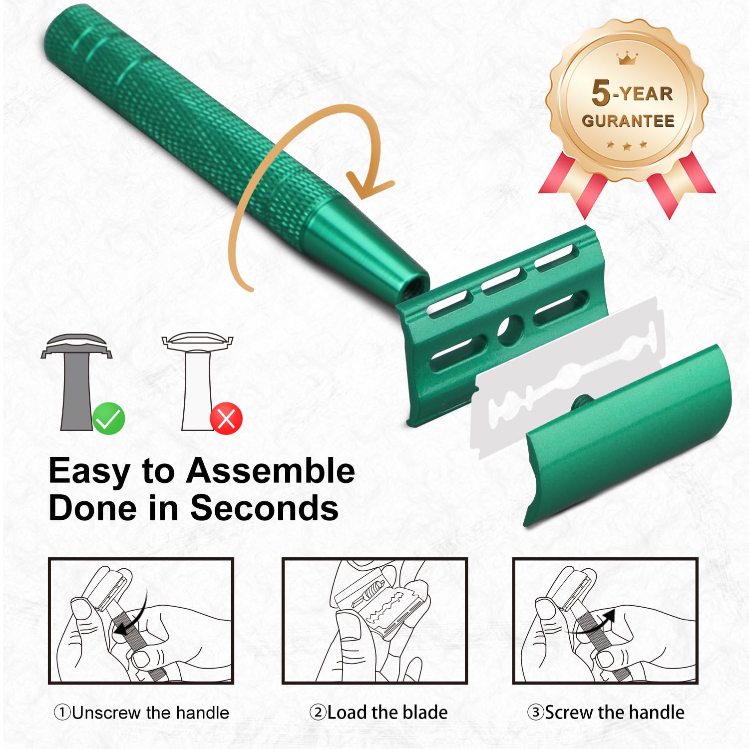 Green Safety Razors for Men and Women, Reusable Metal Single Blade Razor