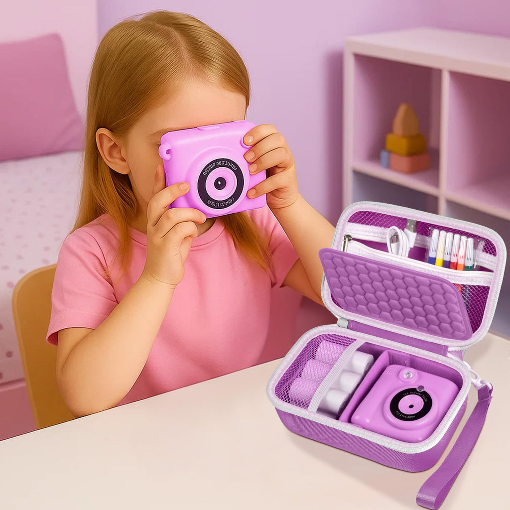 casmilee Universal Kids Instant Print Digital Camera Case for ESOXOFFORE/for goopow/for Dylanto/for Seckton/for YEEHAO/for HOOMOON, Cameras Holder with 3 Rolls of Printing Paper- Purple (Box Only)