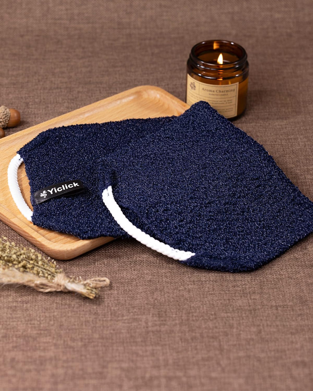 Yiclick Exfoliating Washcloth Towel with Handle, Back Scrubber for Shower, Exfoliating Body Scrubber Exfoliator, Japanese Wash Cloth for Body Scrub, Bath Sponge Loofah Luffa Washer Exfoliator