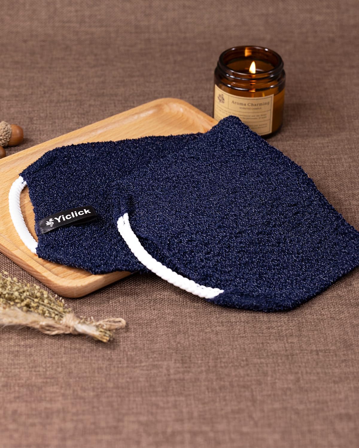Yiclick Exfoliating Washcloth Towel with Handle, Back Scrubber for Shower, Exfoliating Body Scrubber Exfoliator, Japanese Wash Cloth for Body Scrub, Bath Sponge Loofah Luffa Washer Exfoliator