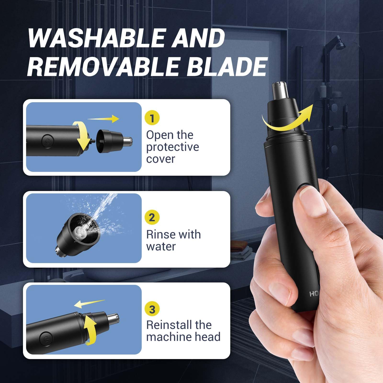 HOOICB Nose Hair Trimmer for Men, Ear Hair Trimmer Grooming, IPX7 Waterproof, Built-in Rechargeable Battery