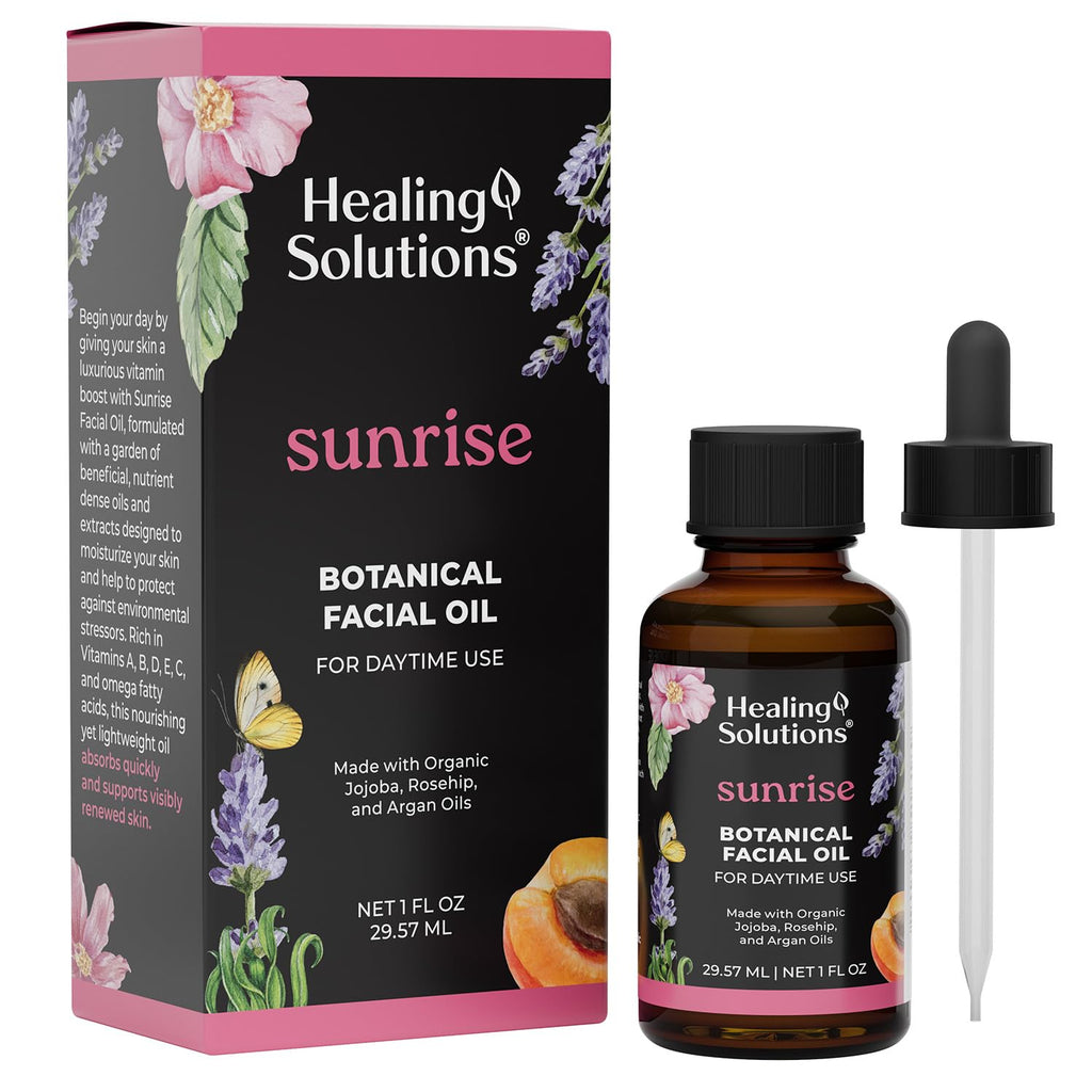 Healing Solutions – Sunrise Face Oil, All Natural and Certified Organic with Bakuchiol, Camellia, and Carrot Seed Extract, 1oz, Daytime Facial Moisturizer, Supports Visibly Renewed Skin