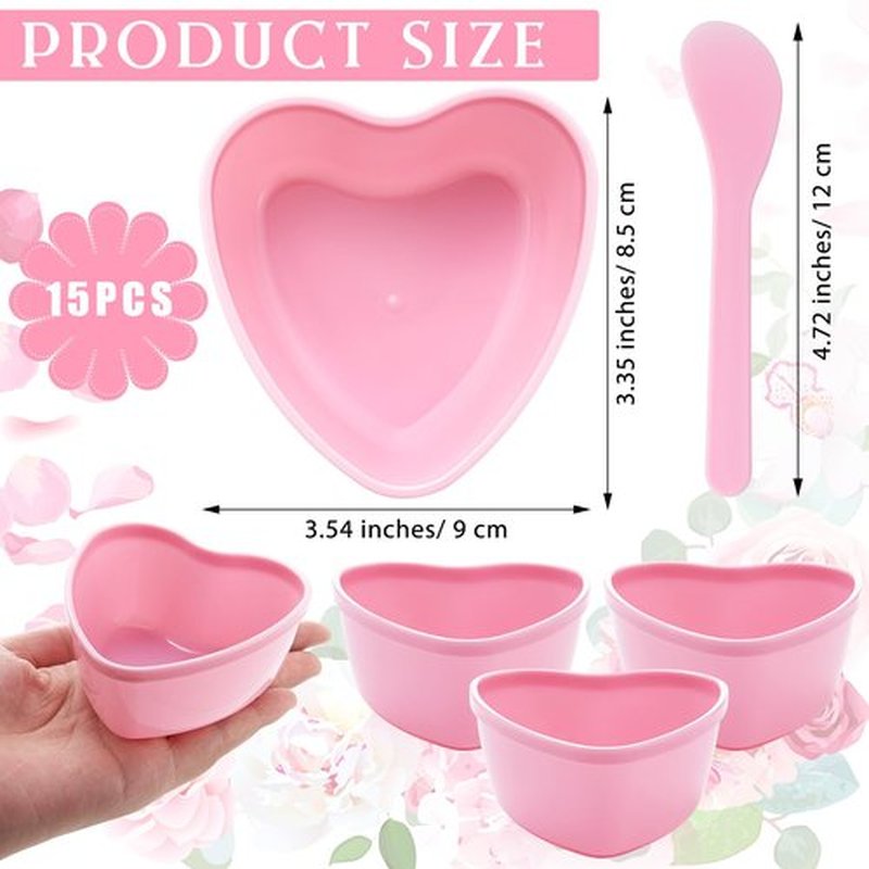 Teenyyou 5 Sets Facial Bowls Plastic Heart Shaped Facial Mask Mixing Set with Spatula Pink Facemask Bowl DIY Skin Care Mixing Tool Kit Esthetician Supplies for Lady Women Home Beauty Salon