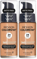 Revlon Liquid Foundation, ColorStay Face Makeup for Combination & Oily Skin, SPF 15, Medium-Full Coverage with Matte Finish, 360 Golden Caramel, 1 Fl Oz (Pack of 2)