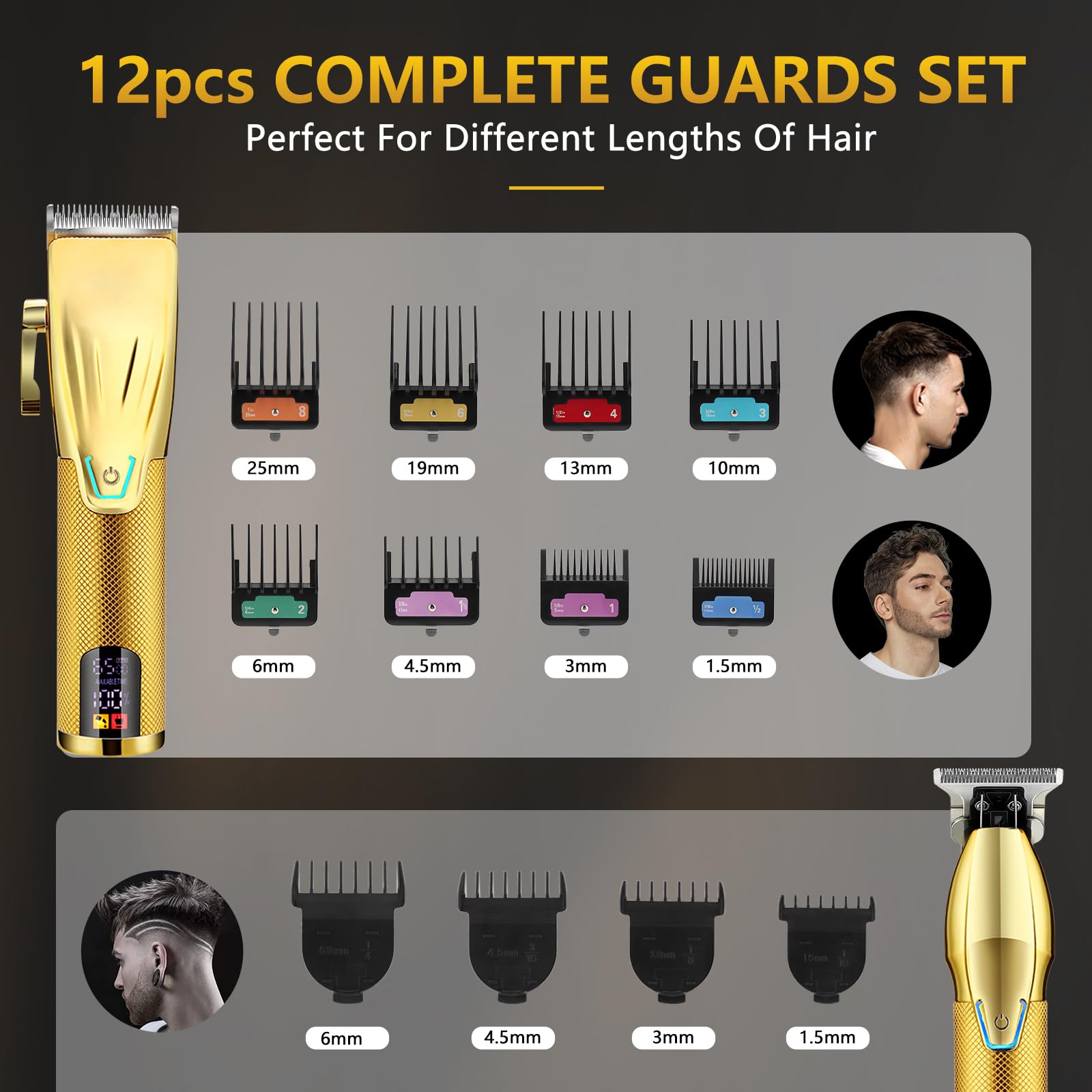 Bomxin Hair Clippers for Men Professional，Clippers and T-Blade Trimmers Set，Electric Razor Shavers Hair Trimmer Kit，Hair Cutting Machine，LCD Display,Best Presents(Gold)