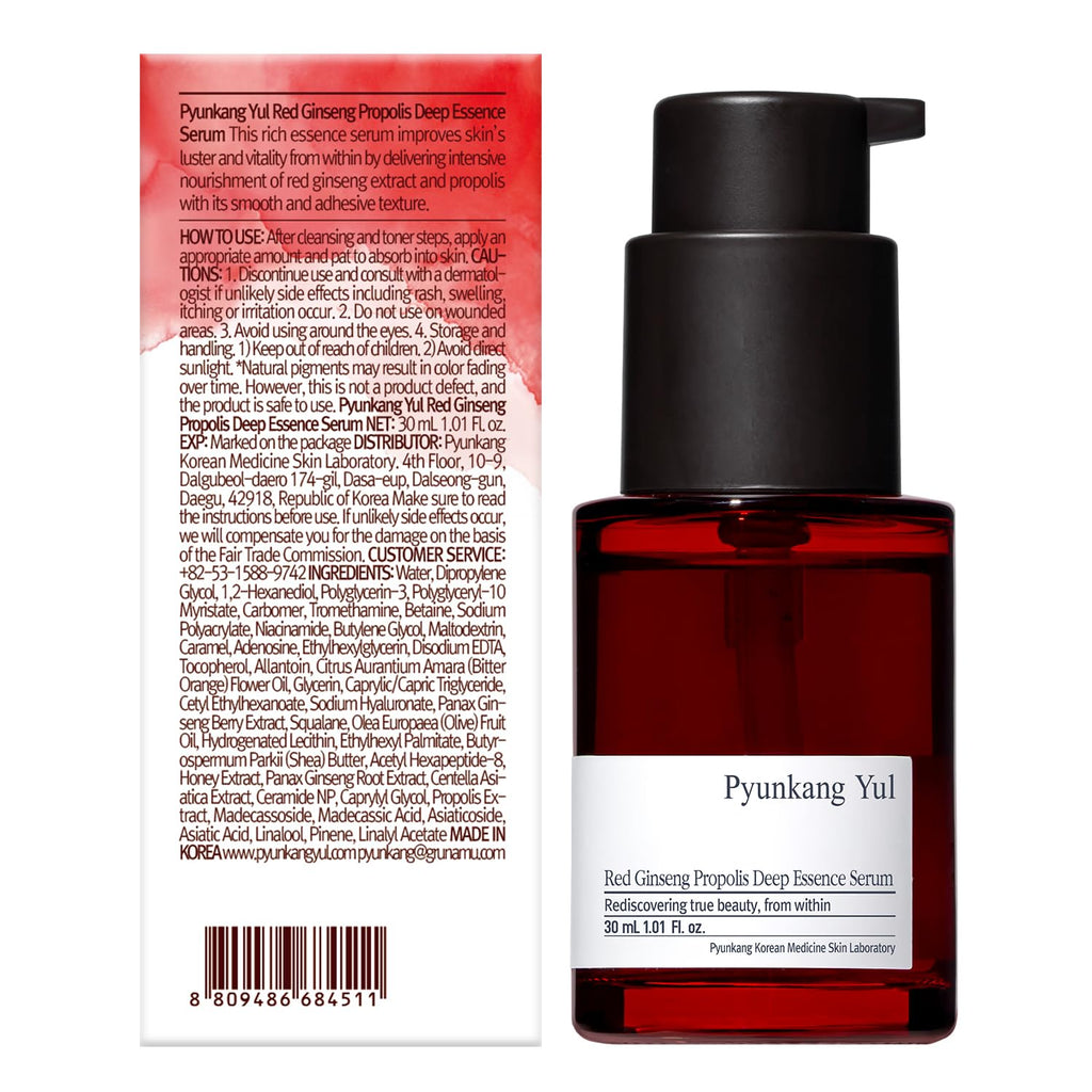 Pyunkang Yul PKY Red Ginseng Propolis Deep Essence Serum for Revitalized & Elastic Skin, with Peptides and Ceramide, Korean Skincare (1.01 Fl. oz)