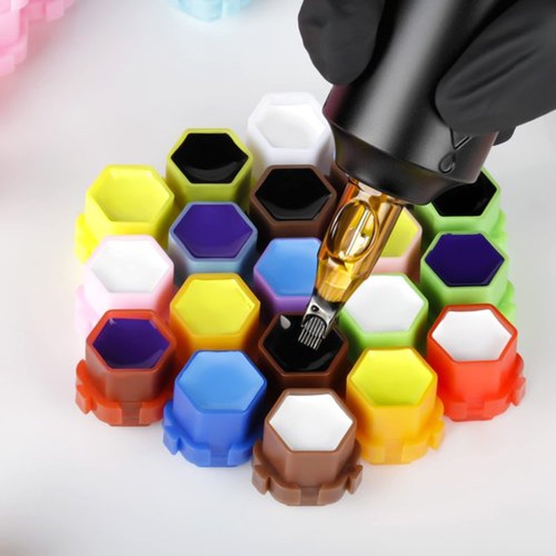 Linetion Tattoo Ink Caps Honeycomb Shape Spliceable Ink Cups for Tattooing Anti-Rollover Spill Eco-Friendly Non Fade Material Large Inner Size 0.63 * 0.75 inch(W*H) 200pcs Pack (Seaform)