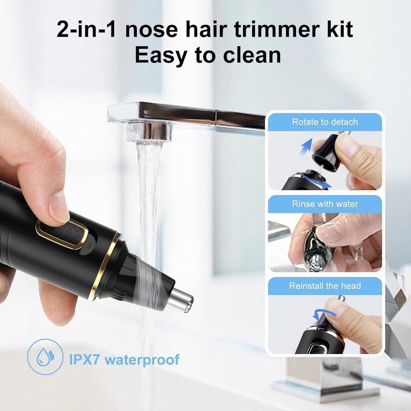 XOOMRSCP Nose Hair Trimmer - Rechargeable 2-in-1 Painless Ear & Nose Hair Removal | IPX7 Waterproof, Black