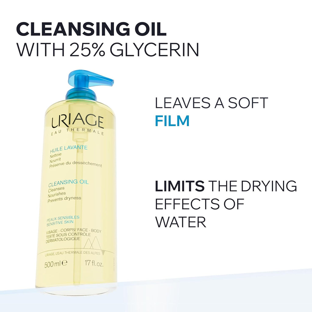 Uriage Cleansing Oil - 2-In-1 Foaming Shower Oil for Face & Body | Glycerin 25% for Gentle Cleansing & Moisturizing