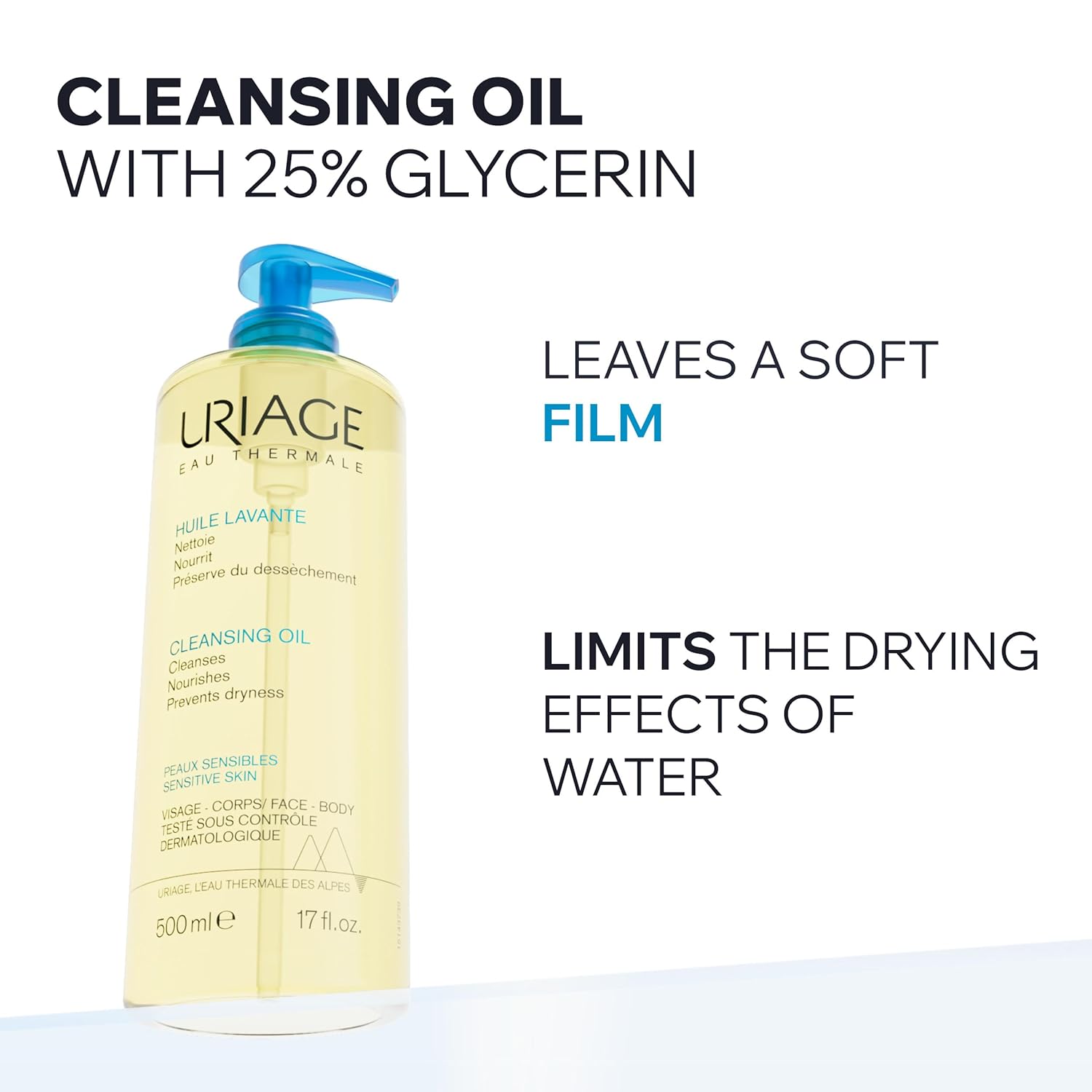 Uriage Cleansing Oil - 2-In-1 Foaming Shower Oil for Face & Body | Glycerin 25% for Gentle Cleansing & Moisturizing