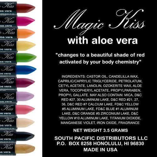 Magic Kiss Color Changing Matte 6 Piece Lipstick Set infused with Aloe Vera Made in USA (Colors of Aloha 1)