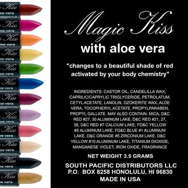 Magic Kiss Pack of 12 Color Changing Aloe Vera Lipstick Set Made in USA (Colors of Aloha 03)