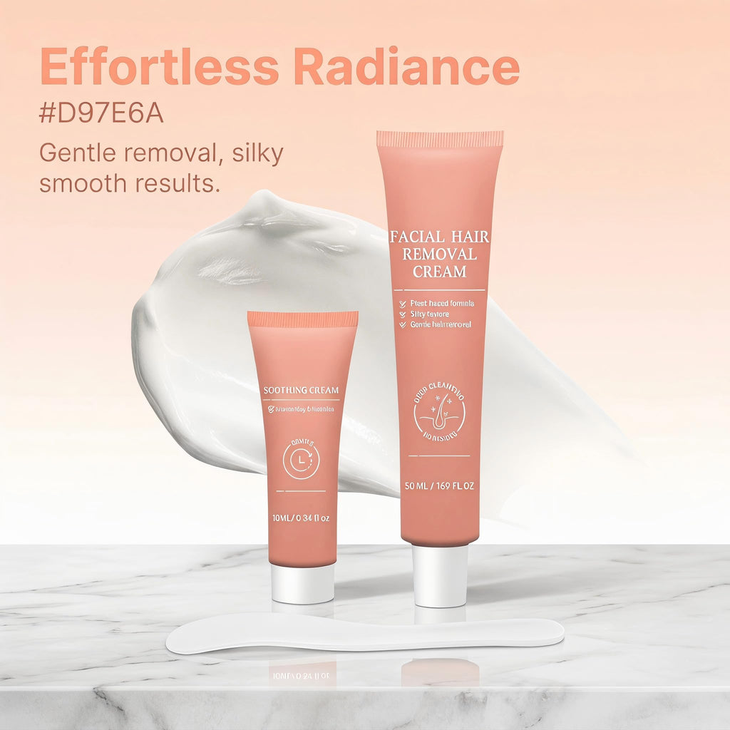 Female facial hair removal cream - painless and gentle hair removal cream for upper lip, chin, and face, containing spatula, 4-Minute At-Home Sensitive Skin Hair Remover, 2.37FI Oz.