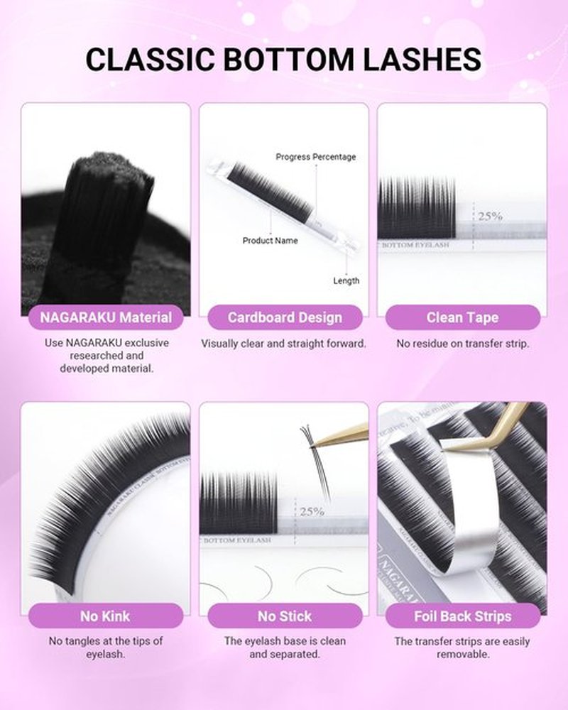 NAGARAKU Eyelash Extensions Classic J B C D N LC LD L DD CC LB Curl 0.03-0.20 Thickness 5-17mm, Matte Black Individual Lashes Professional Supplies for Lash Techs (0.10-J 5-8mm Mix Bottom Lashes)