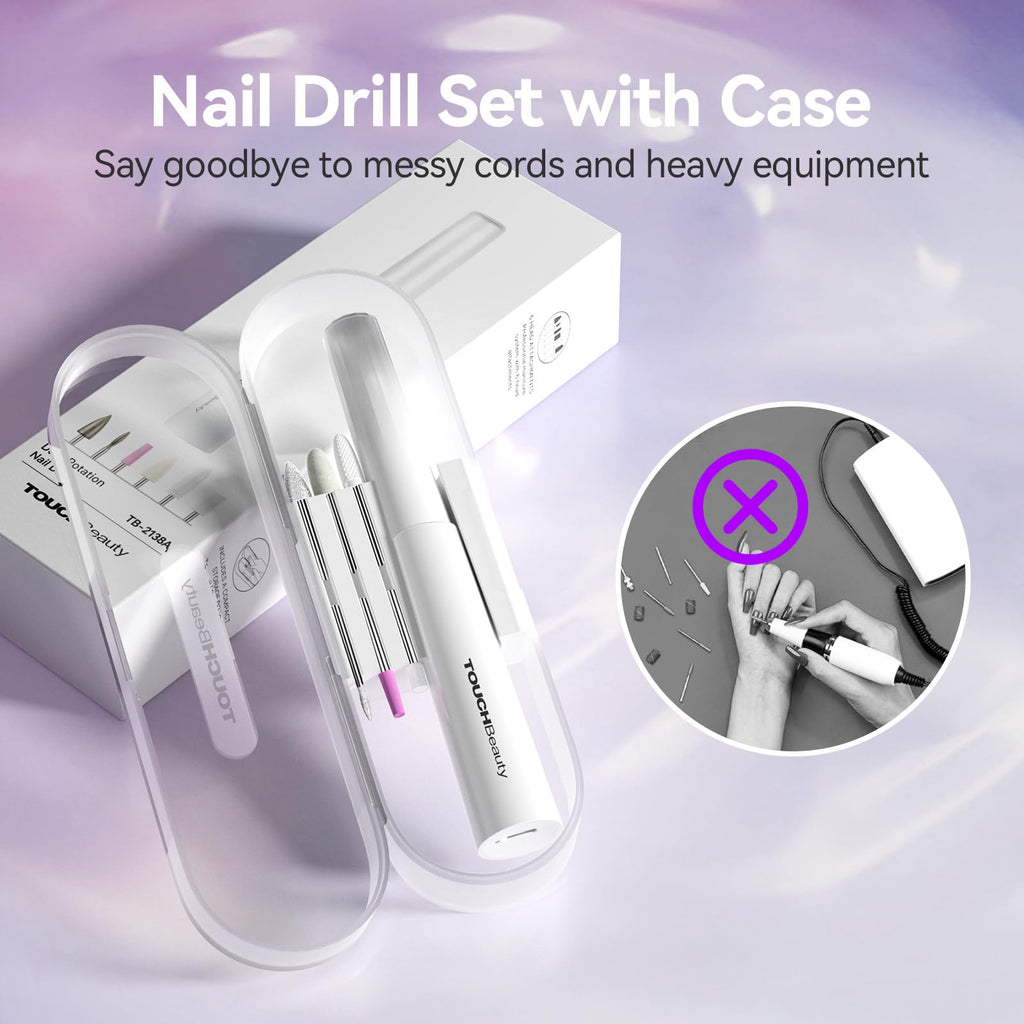 TOUCHBeauty Electric Nail Drill: Professional Files for Acrylic Gel Nails - Lightweight, Portable Manicure Pedicure Kit With Case - Perfect for Regular and Nail Art