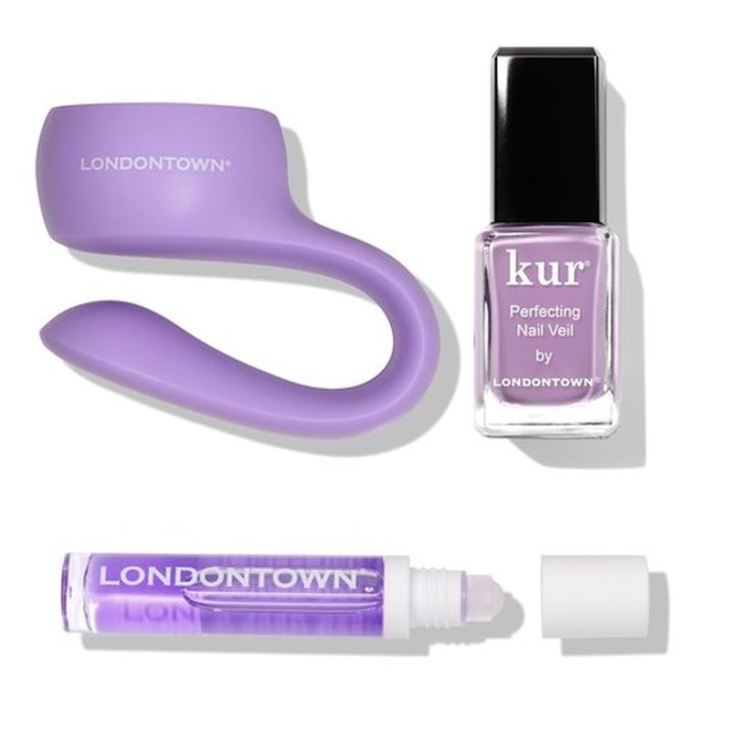 LONDONTOWN Violet Vibes Nail Polish Set - Sheer Lilac Tint with Cuticle Oil & Polish Holder | 0.40 fl oz