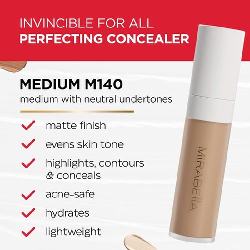 Mirabella Invincible Under Eye Concealer - Full Coverage Hydrating Formula for Dark Circles | Medium M140