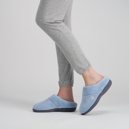 isotoner Women's Classic Clog Slippers with Memory Foam Comfort and Non-slip Sole Slipper, Blue Fog, 7.5-8