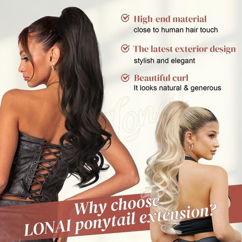 LONAI Claw Clip Ponytail Extension for Women 24 Inch Curly Wavy Ponytails Extensions Clip in Ponytail Hair Extensions Pony Tail Clip on Ponytails Hair Piece (Dark Chocolate Brown)