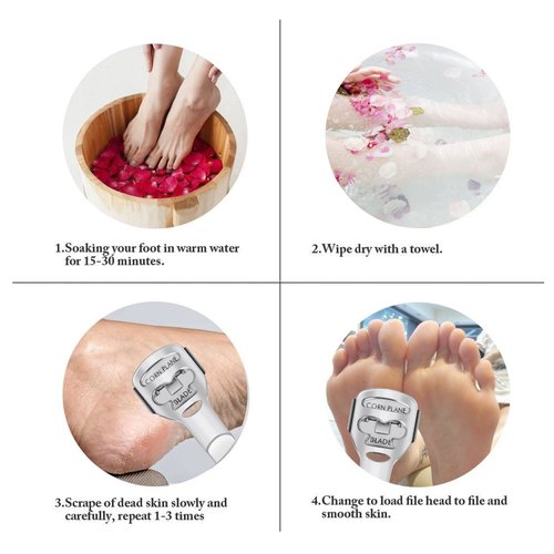 BEINY Stainless Steel Callus Shaver Pedicure Dead Hard Skin Remover Heel Razor Wooden Handle Cutter with Skin Rub & 10 Blades for Foot Care, Removing Solid, Cracked Skin Cells
