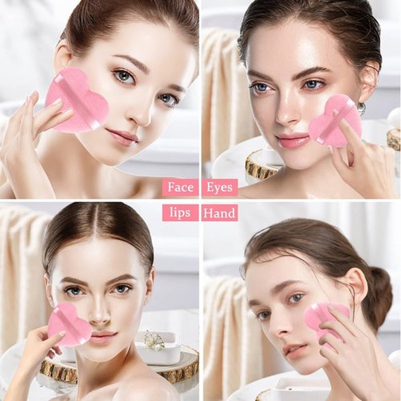 Skiennix Heart Shape Makeup Puff - Soft Velour Cosmetic Blender for Loose Powder | 6 Pieces, Pink