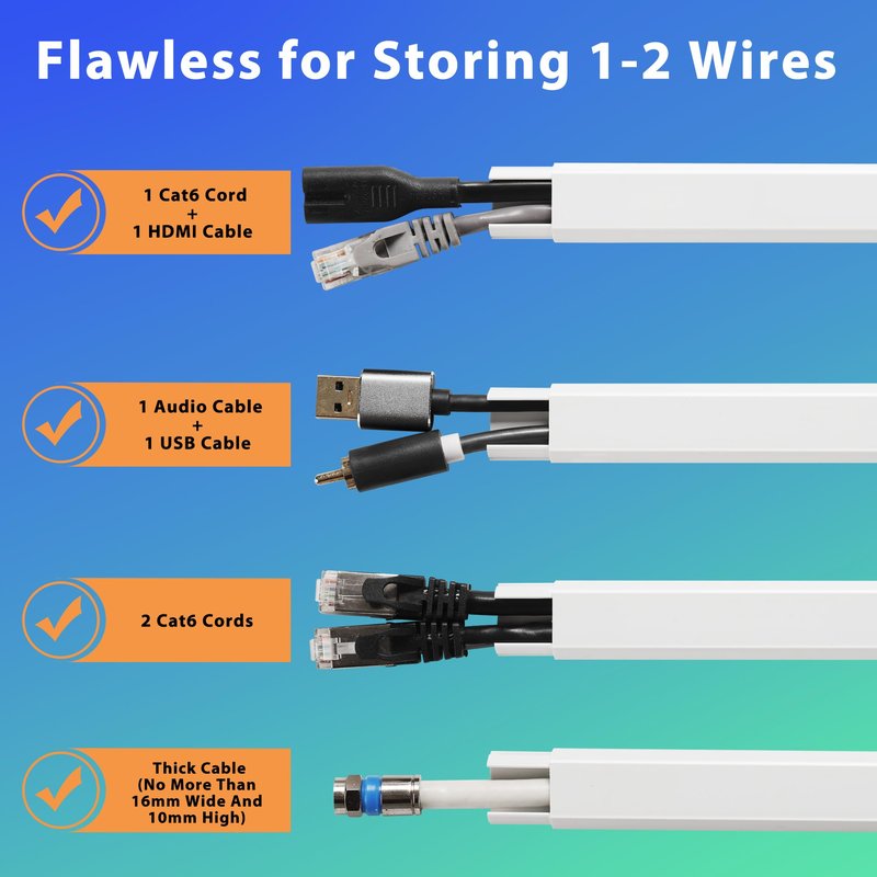 YCLYC Wall Cable Hider Kit, 116in TV Wire Hider for Wall, Paintable Cord Hider Wall, Cord Organizer Hide 1-2 Cords Wall Mounted TV, Wire Cover for Wall, Cord Concealer 7XL16.5 W0.86 H0.43in, Black