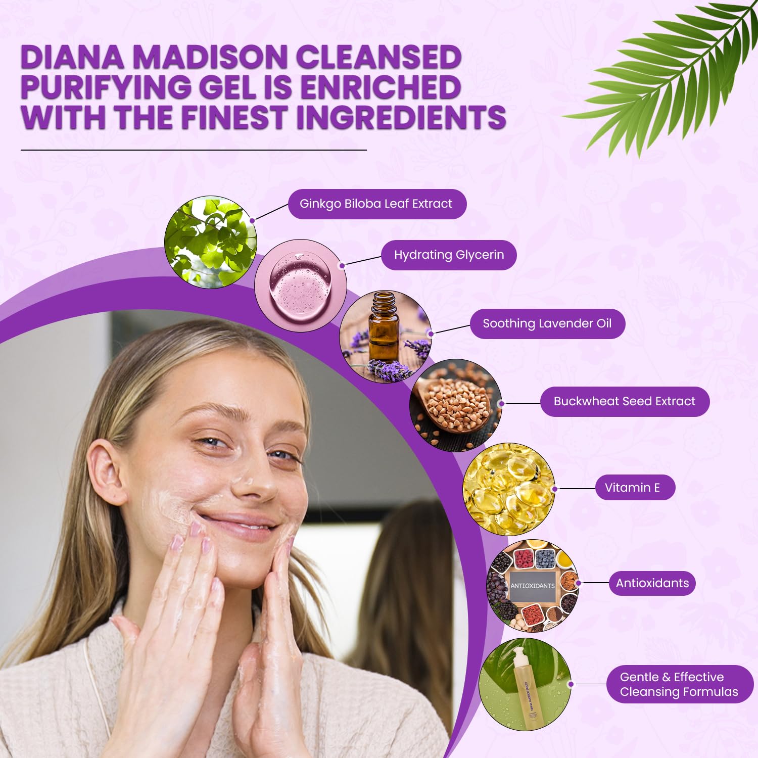 Cleansed Ginkgo Purifying Gel Facial Cleanser – Gentle Makeup Remover & Hydrating Face Wash for All Skin Types – Enriched with Ginkgo Biloba, Buckwheat & Lavender – Anti-Aging Skincare, 100ml