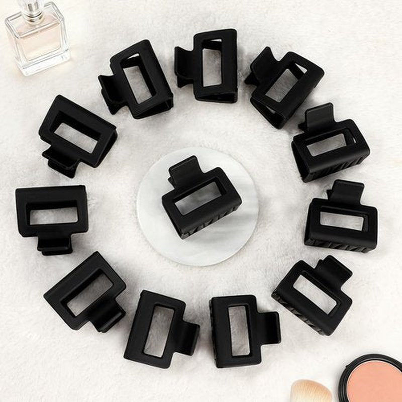 Sisiaipu 2 Inch Medium Hair Claw Clips 12 Pcs Square Hair Claw Clips for Thin Hair Matte Nonslip Acrylic Banana Jaw Clips Bulk Hair Accessories for women and Girls (Black)