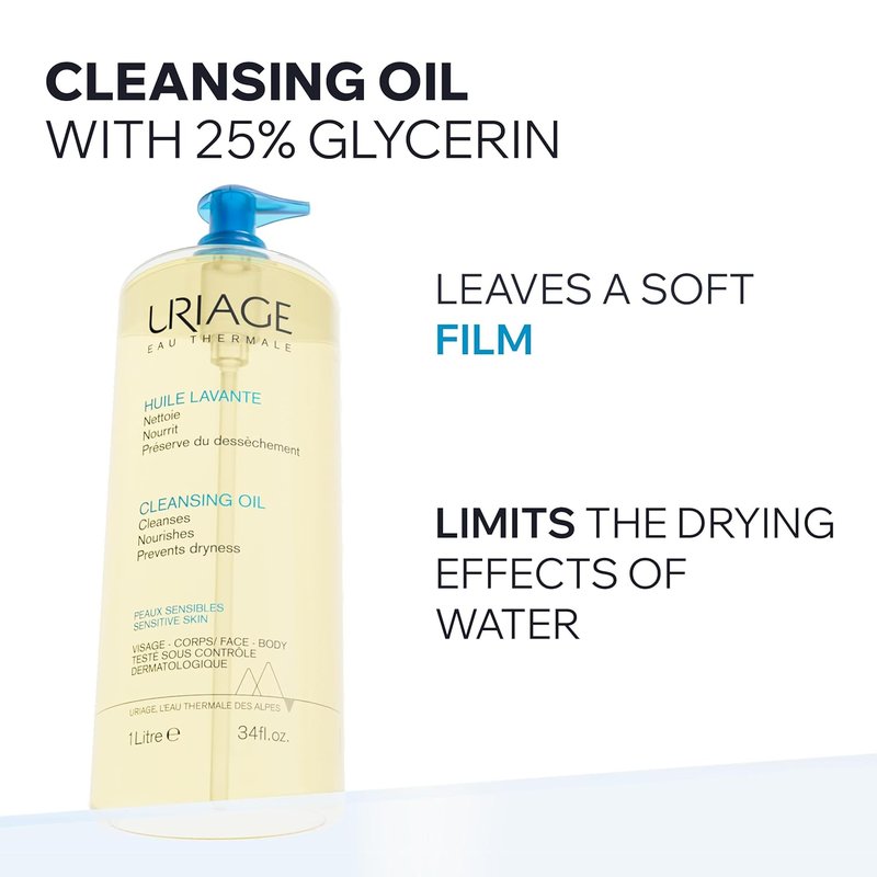 Uriage Cleansing Oil - 2-In-1 Foaming Shower Oil for Face & Body | Glycerin 25% for Sensitive Skin