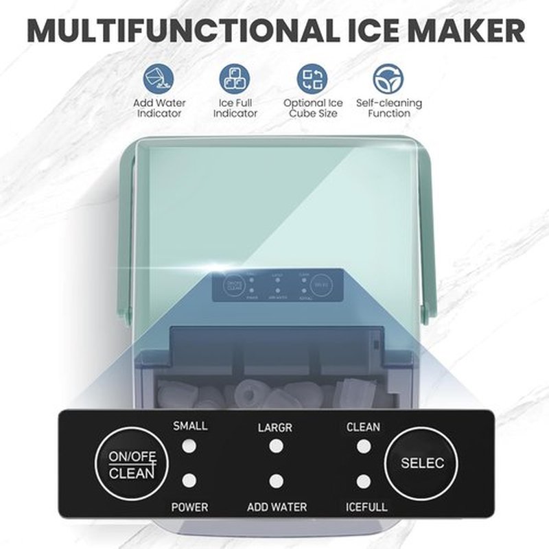DUMOS Portable Ice Maker - 26Lbs/24H, Self-Cleaning, Quiet Design, 9 Bullet Cubes in 6 Mins - Green